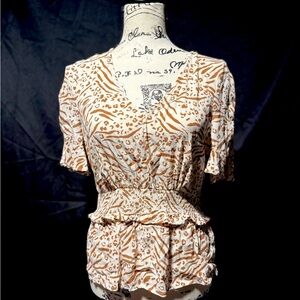 June & Hudson Brown and Cream Patterned Blouse